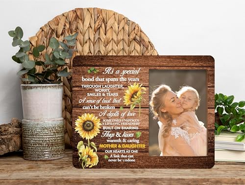 Mother & Daughter Picture Frame - Sunflower Wood Photo Frame for Birthday, Graduation, Mothers Day, Christmas & Thanksgiving Gifts - style: Mother & Daughter