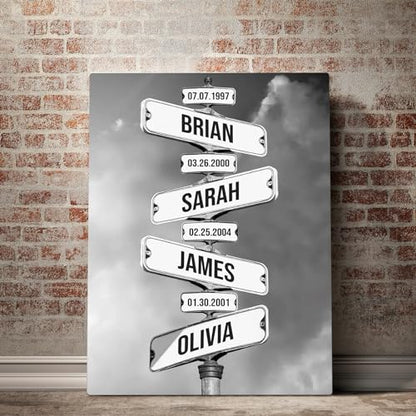 Personalized Family Names with Date Of Birth Canvas Wall Art, Street Sign Multi-Names Canvas, Street Signs Customized, Family Wall Decor For Living Room, Custom Family Names Canvas Gift (48x36) - size: 48x36