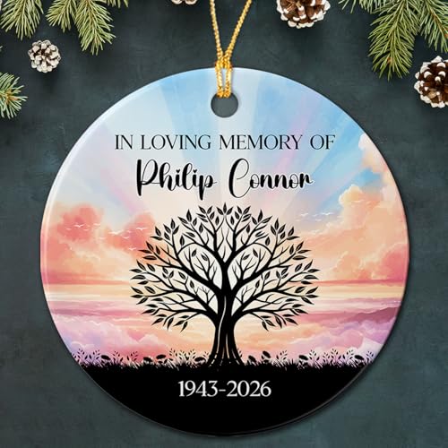 Personalized in Loving Memory of Ceramic Ornament, Memorial Christmas Ornaments Gifts for Loss of Dad Mom, Customized Year Name Loved One Remembrance Ornament, in Memory of Loved One Ceramic Ornament - color: In Loving Memory of Ornament