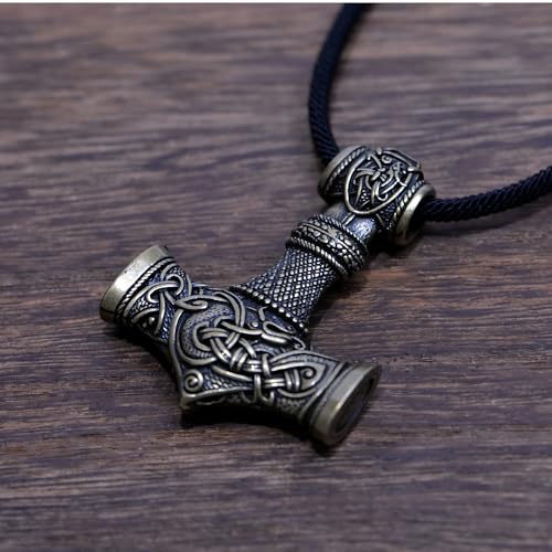 Norse Viking Thor Hammer Necklace Mjolnir Necklace for Men Talisman Jewelry - color: Antique Bronze