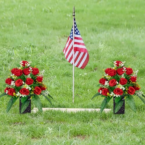 Cemetery Vases with Spikes and Foam - Cemetery Flower Holders with Black Drainage Hole, Perfect for Cemetery Grave Decoration (2) - size: 2
