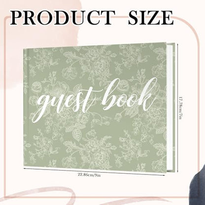 Engrowtic 7 x 9 Inches Floral Guest Book with Pen Hardcover Guestbook Registry Book for Wedding Bridal Shower Baby Shower Graduation Birthday Funeral Anniversary Reception, 50 Sheets 100 Pages (Green) - color: Green