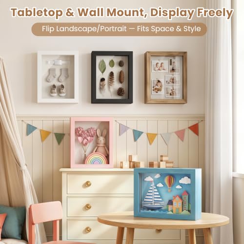 Love-KANKEI Deep Shadow Box 8x10,Solid Wood Frame,Memory Box,Rustic Blue - color: Blue, size: 8 x 10