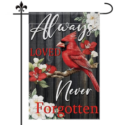 Cardinal Always Loved Never Forgotten 12x18inch Double Sided Garden Flag for Yard Decoration