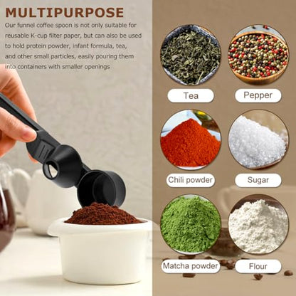 Coffee Scoop Funnel, 2 Tbsp Coffee Scoop for Ground Coffee & Powder | 2-in-1 coffee scoop and funnel with leveler for reusable coffee pods, protein powder, tea, jars, and narrow containers