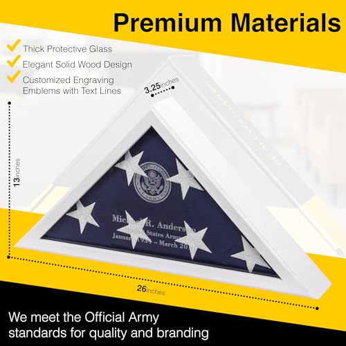 Personalized Flag Display Case for 5' x 9.5' Flag – All Military Branches Available, Veteran Memorial Display Case with Glass Front - White - size: White