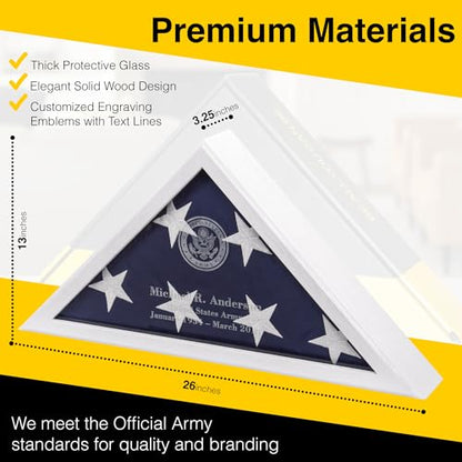 Personalized Flag Display Case for 5' x 9.5' Flag – All Military Branches Available, Veteran Memorial Display Case with Glass Front - White - size: White