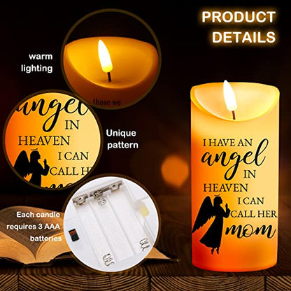 Gerrii Memorial Candle LED Flameless 3x6 Inch Loss of Mother,Angel | Loss of Mother Remembrance, Angel Heaven Message, Battery Operated Safe, Sympathy Gift for Home Memorial Display