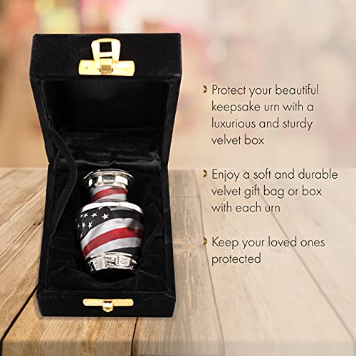 Red line Flag Keepsake Urns for Human Ashes with Velvet Gift Box for Cremation Keepsakes for Ashes - Small Cremation Urn and Small Keepsake Urn Set of 4 - color: Red Line Flag