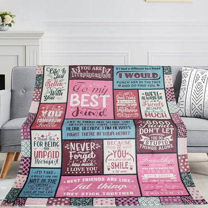 Best Friend Blanket 60"X50", Birthday Gifts for Best Friend Women, Friendship Gifts for Women, Bestie Gifts, Friendship Throw Blanket for My Best Friend, Bestie, BBF, Soul Sister - color: Pink Friend