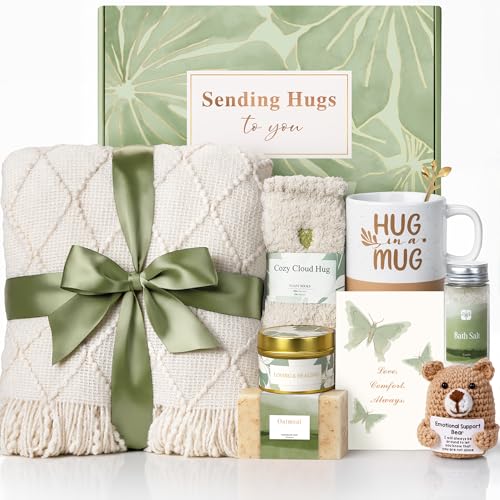 Sympathy Gift Baskets for Loss of Loved One Condolences Bereavement Gifts | Grief Comfort Gift for Loss of Mother, Father, Husband, Miscarriage Care Package for Women, Hug in a Box Memorial Gifts - color: Green