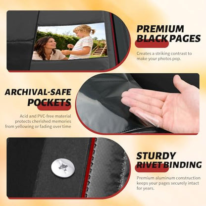 Photo Album 4x6 600 Slip-in Pockets, PU Leather Large Capacity Photo Book | Holds Horizontal & Vertical Photos Acid-Free for Mom Grandma Baby Shower Wedding Anniversary Christmas - color: Red