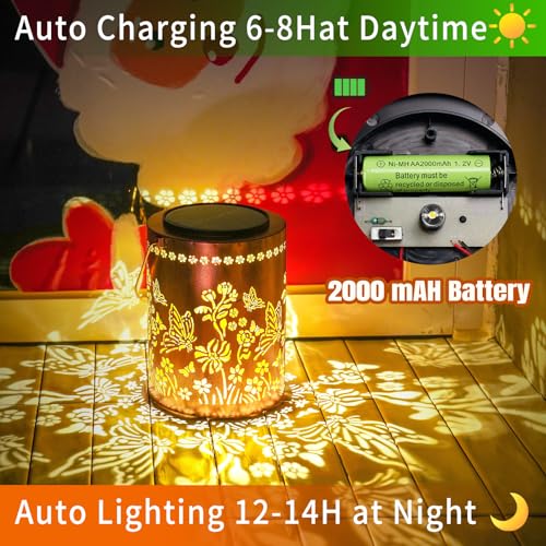 Solar Lantern Outdoor, Butterfly Decorative Hanging Lantern | 13.4", Upgraded Solar Panel & 2000mAh Battery, Outdoor Waterproof Garden Decor for Patio Yard, Gifts for Women Mom Grandma - style: Butterfly