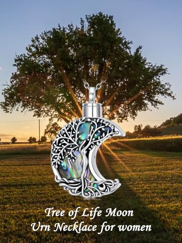 WINNICACA Cremation Jewelry for Ashes Locket Ashes Necklace Urn Necklace for Women Sterling Silver Cremation Necklace for Ashes Fine Keepsake Picture Necklace Memorial Jewelry - style: Moon-tree of life