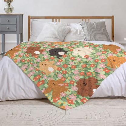 Cute Dog Fleece Throw Blanket, flowers Flannel Blankets for Couch 50"×60" - color: Cute Dog