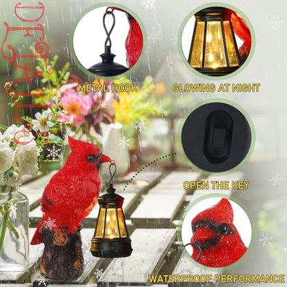 Suzile Cardinal Garden Statue with Solar Lantern 6.3 Solar Light for Outside Cardinal Garden Decor Sculptures & Statues Lights for Lawn Decor Unique Ornament Gift for Women Mom