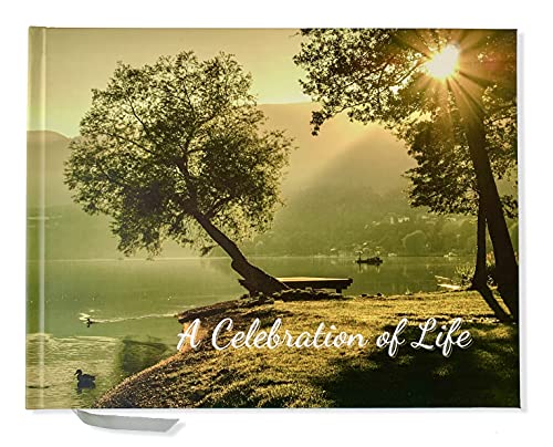 Funeral Guest Book | Memorial Guest Book | Guest Book for Funeral Hardcover | Guestbook for Sign in, Celebration of Life Memorial Service | Funeral Guest Sign Book with Memory Table Card Sign Included (Tree & Lake) - style: Tree & Lake