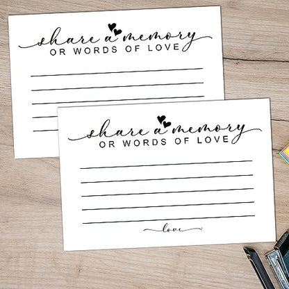 Share a Memory or Words of Love, Pack of 50 Cards for Weddings, Showers, Birthdays, Celebration of Life, Funeral, Retirement, Going Away, and Graduation Memories.