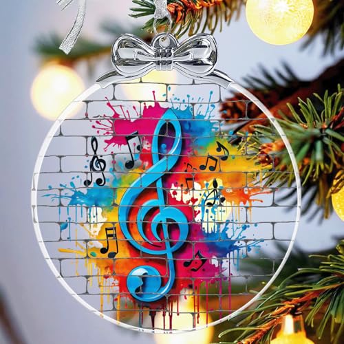 Musical Note Crystal Glass Christmas Ornament- Music Gifts for Teachers, Musincians, Instruments, Piano, Guitar Lover- Hanging Ornament for Xmas Decor, Holiday Keepsake Present Exchange Ideas - color: Musical Note