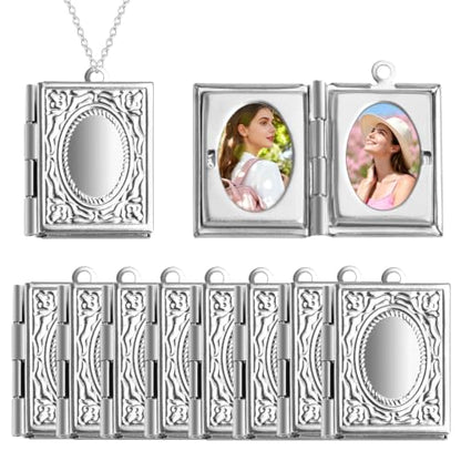 Framendino, 10 Pack Silver Rectangle Photo Frame Charms Stainless Steel Locket Memory Pendants for DIY Necklace Jewelry Making