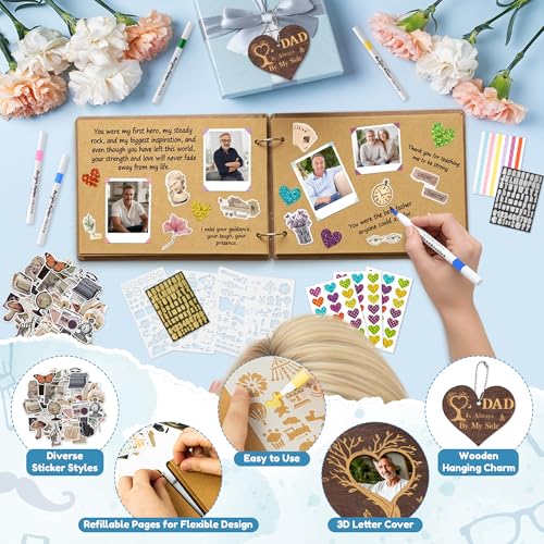 CY2SIDE Dad Memorial Gifts Photo Album – 110PCS In Loving Memory of Dad Wooden Scrapbook Kit Sympathy Gift for Loss of Father, Bereavement Keepsake Grief Journal for Father’s Day & Grieving Family - style: Memorial Dad