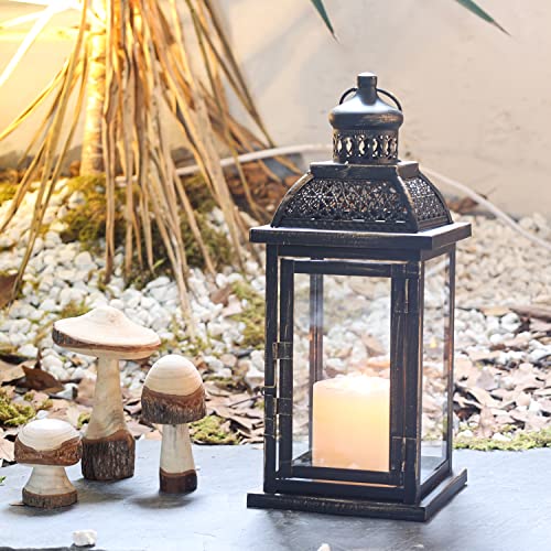 Lanterns Decorative Indoor&Outdoor, 14.4'' Large Black Square Hanging Lanterns, Vintage Metal Candle Holder for Outdoor Patio Front Door Porch Wedding Party Decor - color: Black With Bronze Brush / 14.4’’h, size: Large