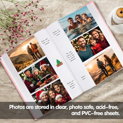 450 Pocket 4x6 Photo Album with Writing Space, Linen Cover, Pink - color: Pink