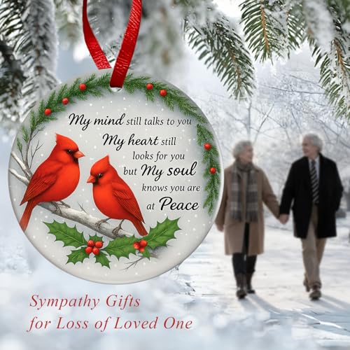 Cardinal Memorial Ornaments – Ceramic Red Cardinal Gifts, Sympathy Gifts for Loss of Loved One, Bereavement & Remembrance Gifts, in Memory of Loved One Hanging Decor, Christmas Decorations