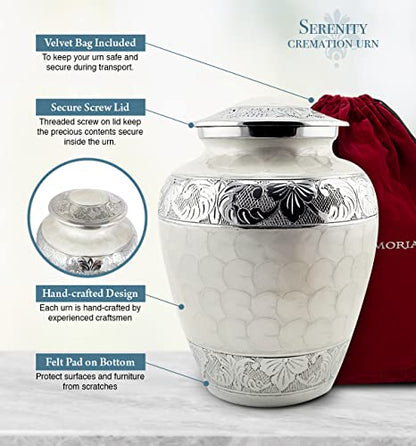 Serenity Memorial Urn - White Human Ashes Urn - 200LB Capacity with Bag - color: Serenity, size: 1 Large Urn