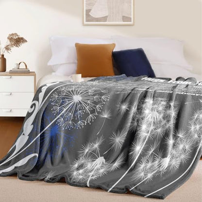 Hugs From Heaven Sympathy Throw Blanket, 50 x 60 Inch, Memorial Bereavement Gift for Loss of Loved One, Dandelion Quote Comfort Blanket for Mom Dad Family Friend, Condolence Remembrance (Heaven)
