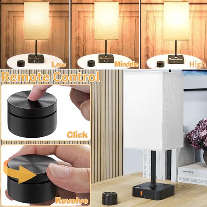 Bedroom Nightstand Lamp with Charger, Touch Table Lamps with Remote Control - color: Ivory White