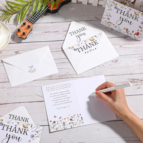 Marspark 25 Pack Sympathy Thank You Cards for Funeral with Envelopes Sticker and Message Memorial Bereavement Postcards for Loved Ones Family Friends Celebration of Life(Wildflower) - style: Wildflower