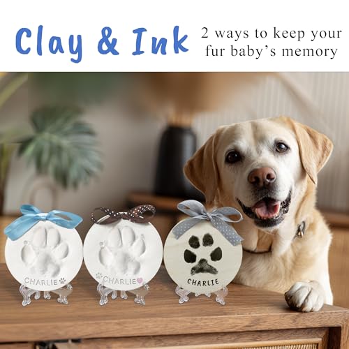 Clay & Ink Paw Print Kit,Make 3 Pawprint Ornaments(2 Clay&1 Ink),Dog Cat Paw/Nose Print Keepsake,Clean Touch Ink Pad & Soft Clay, Inkless Pet Paw Print Impression Kit,Pet Christmas Ornament - size: 2 clay &1 ink pad