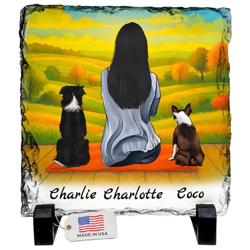 Personalized Photo Rock Slate Frame - 2 Dog Mom - Square Shape | Custom Stone Plaque Picture Frame, Dog Lovers Gifts for Women, Gift for Mom, Birthday, Christmas, Mother’s Day - color: Mom-2Dog-Slate