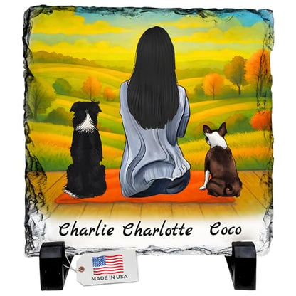 Personalized Photo Rock Slate Frame - 2 Dog Mom - Square Shape | Custom Stone Plaque Picture Frame, Dog Lovers Gifts for Women, Gift for Mom, Birthday, Christmas, Mother’s Day - color: Mom-2Dog-Slate