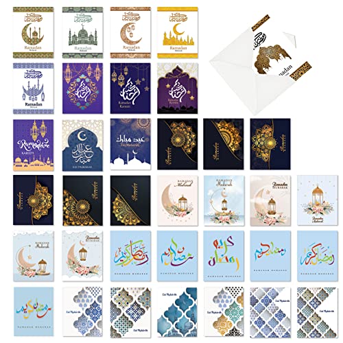 The Best Card Company 36 Assorted Blank Ramadan and Eid- Mubarak Notecards Boxed Set 4 x 5.12 Inch with Envelopes (36 Designs, 1 Each) Ramadan Celebrations AM10306RDG-B1x36 - style: Ramadan Celebrations