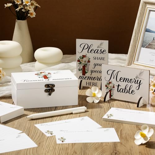 Gilprop 112 Pcs Celebration of Life Memory Cards Set Share a Memory Cards with Box 2 Wood Sign with 4 Hold and 5 Pens, Sympathy Memorial Gifts Funeral Keepsake Decorations(Cross) - style: Cross