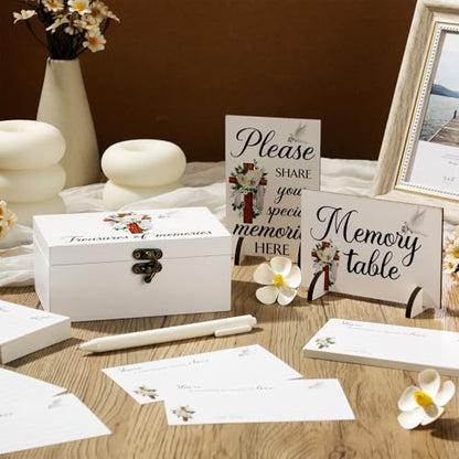 Gilprop 112 Pcs Celebration of Life Memory Cards Set Share a Memory Cards with Box 2 Wood Sign with 4 Hold and 5 Pens, Sympathy Memorial Gifts Funeral Keepsake Decorations(Cross) - style: Cross