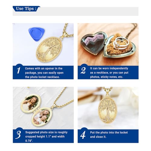 Picture Locket Necklace for Women Men Rose 14K Real Gold 925 Sterling Silver Jewelry Heart Locket Necklace that Holds Pictures Tree of Life Viking Wolf Celtic Knot St Christopher St Michael Pendant - color: I2-6-Tree of Life Locket-K Gold