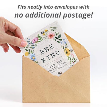 Bentley Seed Co. | Bee Kind Pollinator Flowers | Beautiful Bee Art Kraft Look Seed Packets | Environmental Favors Cards for Guests | Wildflower Mix Seed Packets | Eco-Friendly Hand Out Gift | 25 Pack - style: Bee Kind Floral
