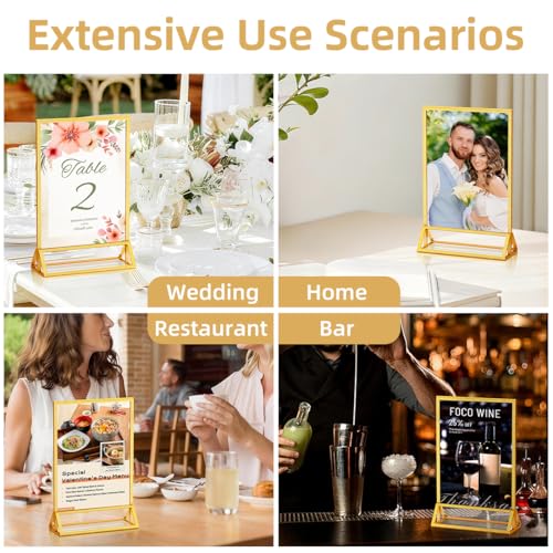 PPH-Sisy 4x6 Acrylic Sign Holder, 6 Pack Gold Picture Frame Double-Sided Clear Acrylic Sign Holder Flyer Menu Holder, Wedding Table Number Stands, Photo Frames for Office Home Event - color: Gold, size: 4x6-6 Pack
