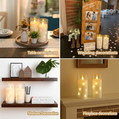 Flickering Flameless Candles with Remote Timer, 6pcs LED Battery Operated Candles with Embedded String Lights White, D3 H6 - color: White