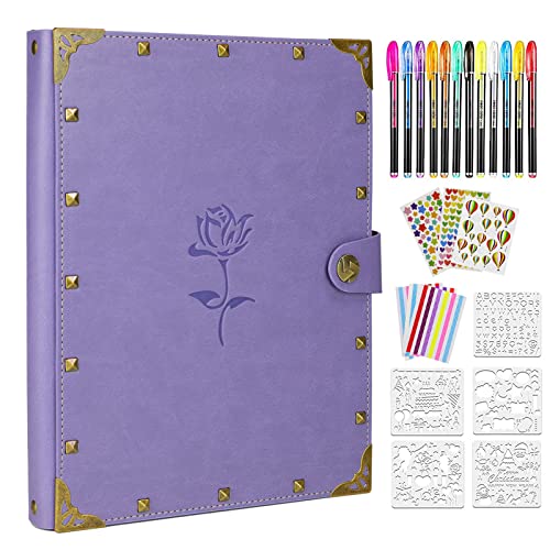 ZEEYUAN Mothers' Day Gift Leather Scrapbook Album, Purple Scrap Book Gift for Mom Grandma Couples Photo Memory Book Anniversary Wedding Scrapbook - color: Light Purple