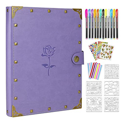 ZEEYUAN Mothers' Day Gift Leather Scrapbook Album, Purple Scrap Book Gift for Mom Grandma Couples Photo Memory Book Anniversary Wedding Scrapbook - color: Light Purple
