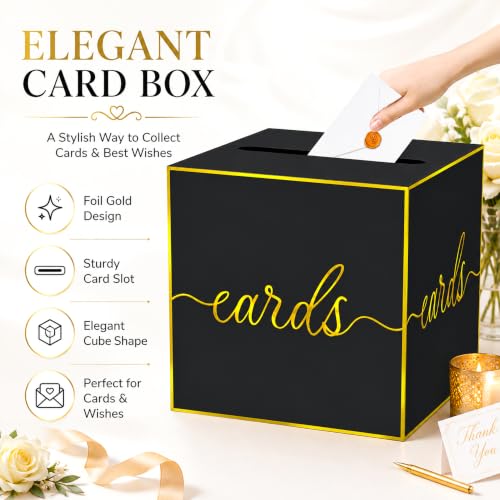 Black and Gold Foil Card Box for Birthday Parties, Graduation and Wedding - color: Black Gold
