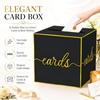 Black and Gold Foil Card Box for Birthday Parties, Graduation and Wedding - color: Black Gold