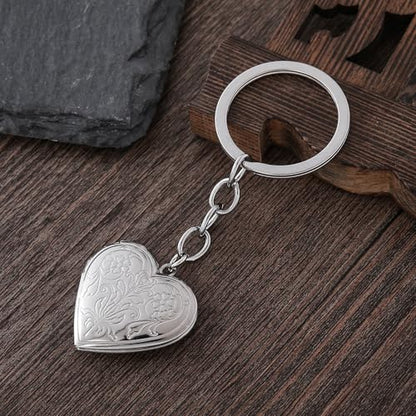 2PCS Elegant Heart Locket Keychain with Decorative Chain Stainless steel, Heart Pattern Design, Photo Frame Pendant - color: Heart-4