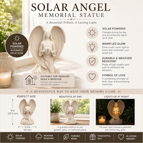 Comfort the Grieving with a Solar Angel Statue with Sympathy Poem – 8" Light Up Memorial Gift for Loss of Loved One – Bereavement Garden or Home Tribute – Lasting Funeral Remembrance