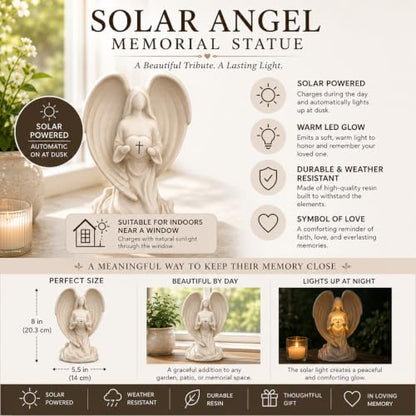 Comfort the Grieving with a Solar Angel Statue with Sympathy Poem – 8" Light Up Memorial Gift for Loss of Loved One – Bereavement Garden or Home Tribute – Lasting Funeral Remembrance