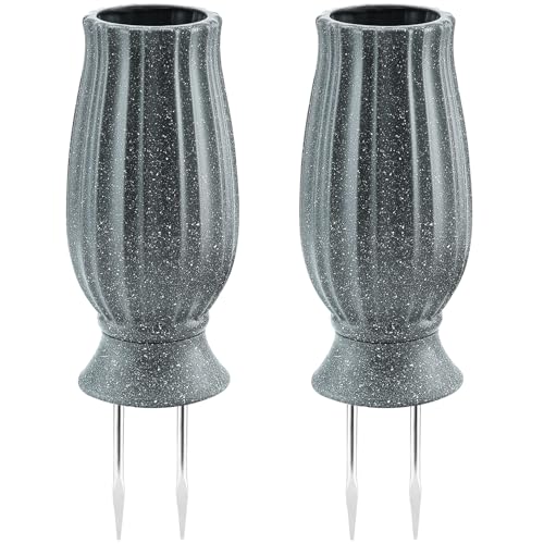 2 Set Cemetery Vase for Memorial Artificial Flowers Grave Decorations | Cemetery Vases for Grave with Metal Spike,FlowerHolder for Cemetery with Drain Hole，Cemetery Decorations for Grave - color: Black Granite